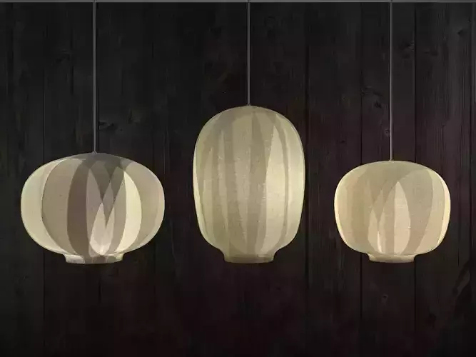 Nuno five paper lanterns hanging from ceiling