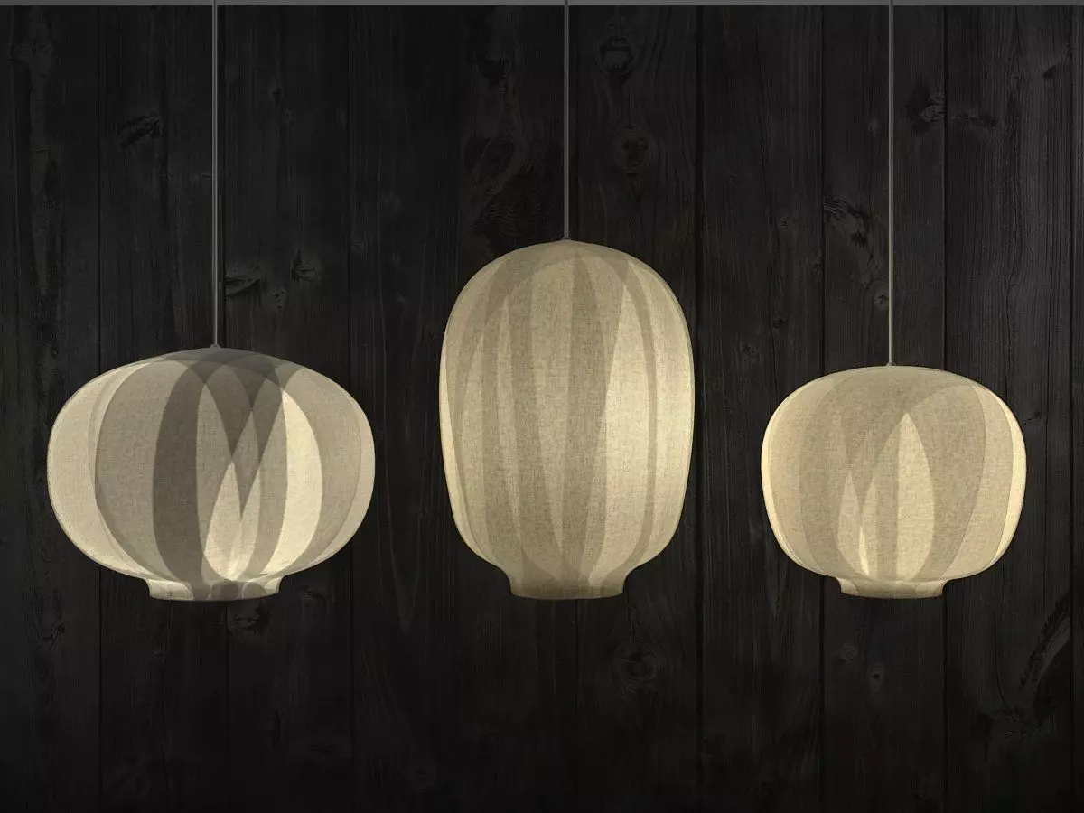Nuno five paper lanterns hanging from ceiling 3D model_1
