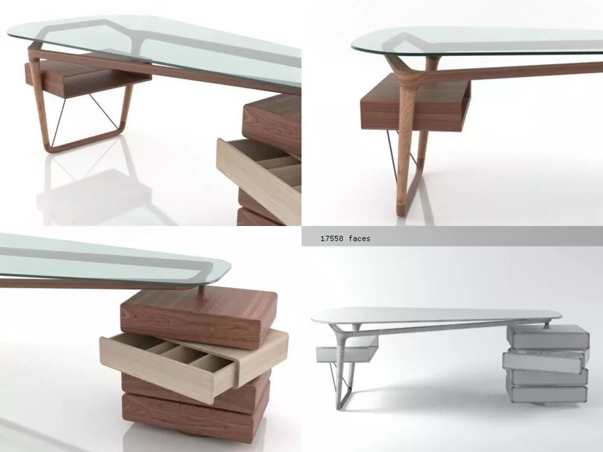 Omaggio modern desk with drawers and glass top 3D model_5