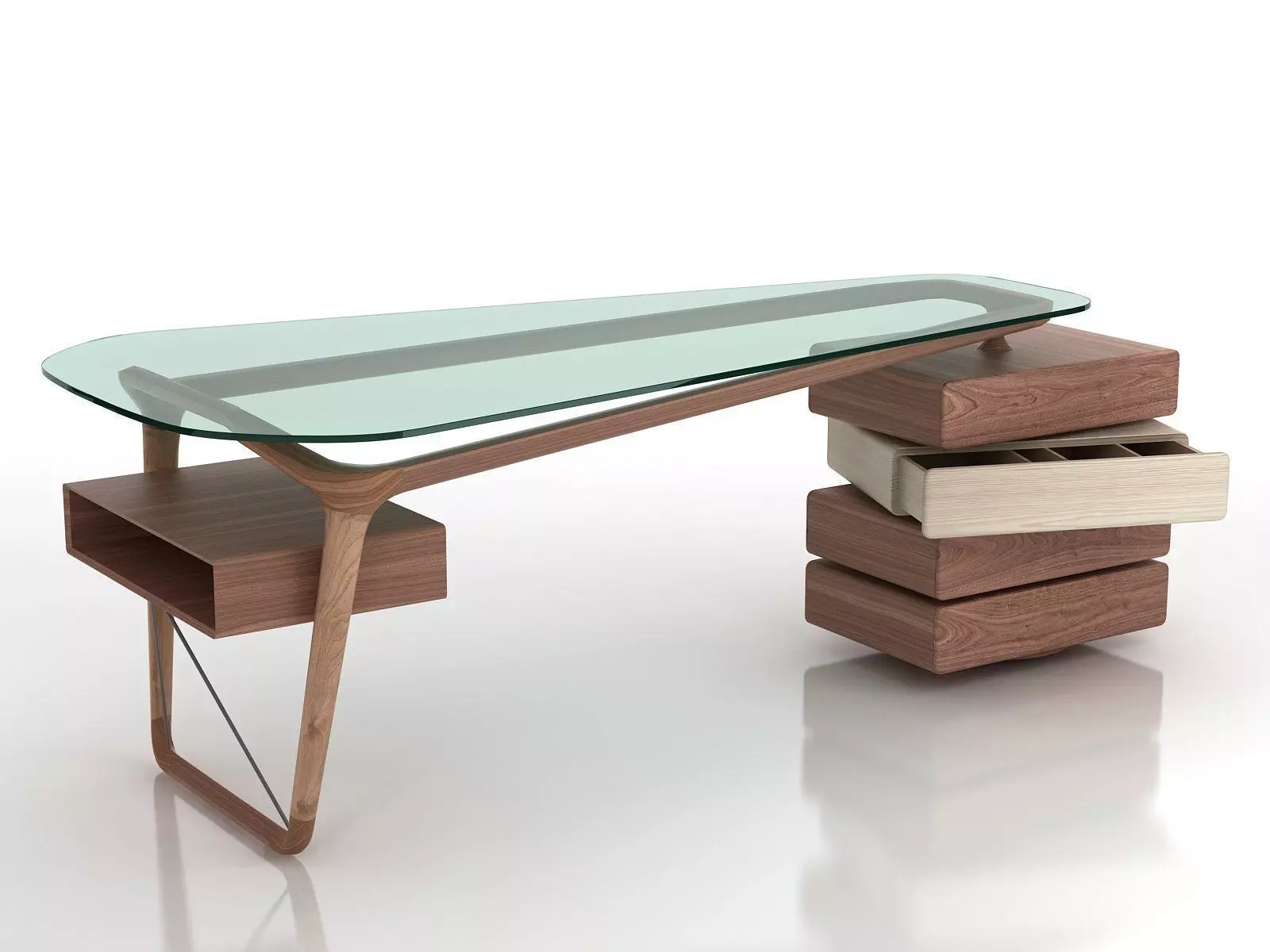 Omaggio modern desk with drawers and glass top 3D model_1