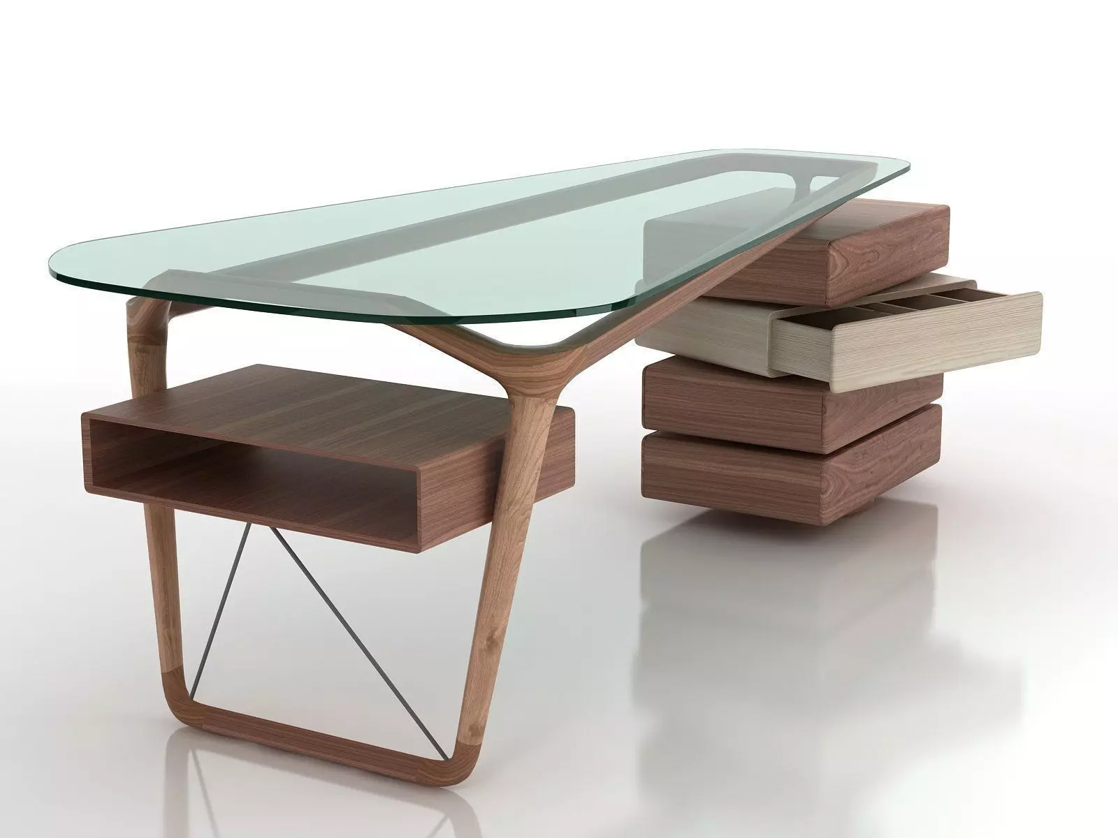Omaggio modern desk with drawers and glass top 3D model_0
