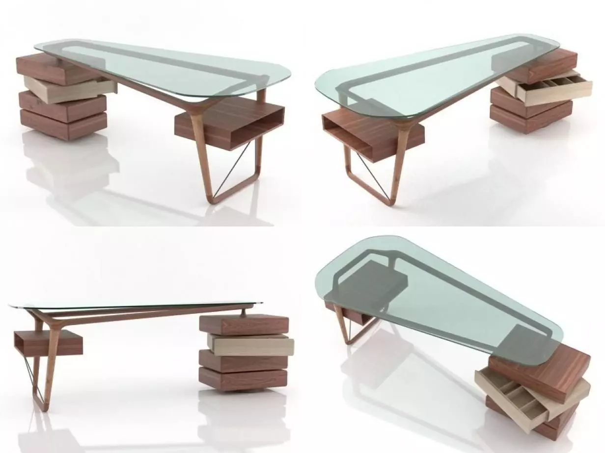 Omaggio modern desk with drawers and glass top 3D model_4