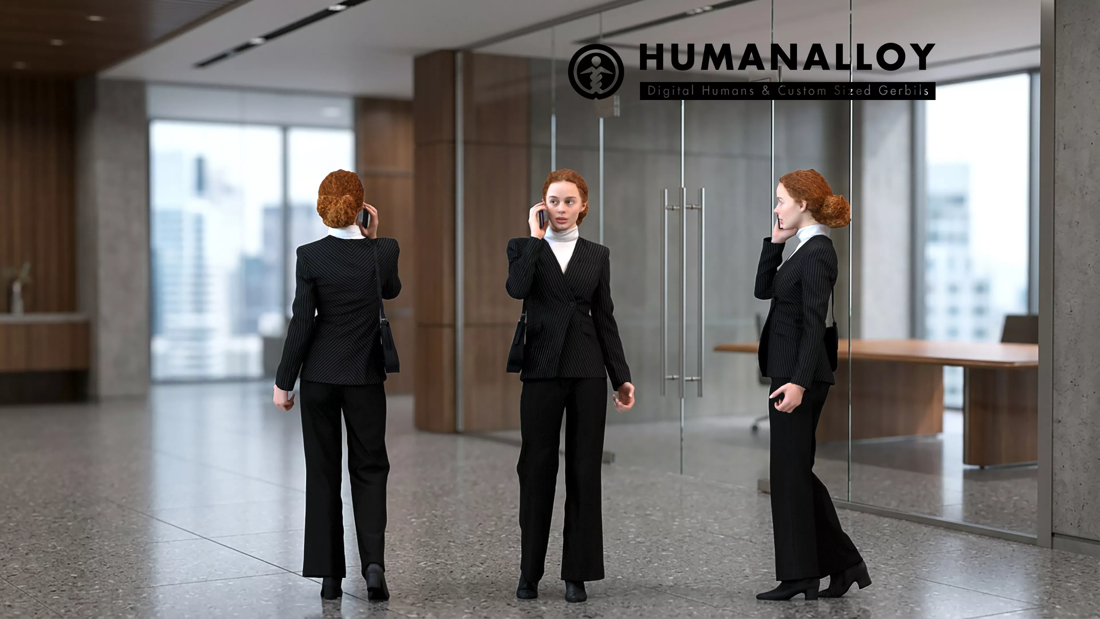 Adult Caucasian woman making phone call in professional office 3D model