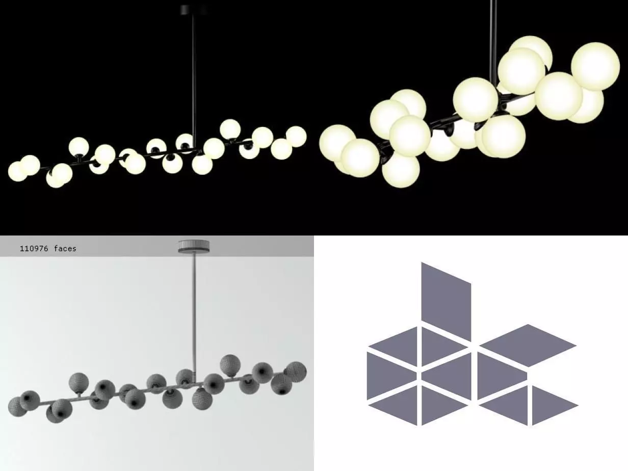 Mimosa pendant light with balls hanging from it 3D model_8