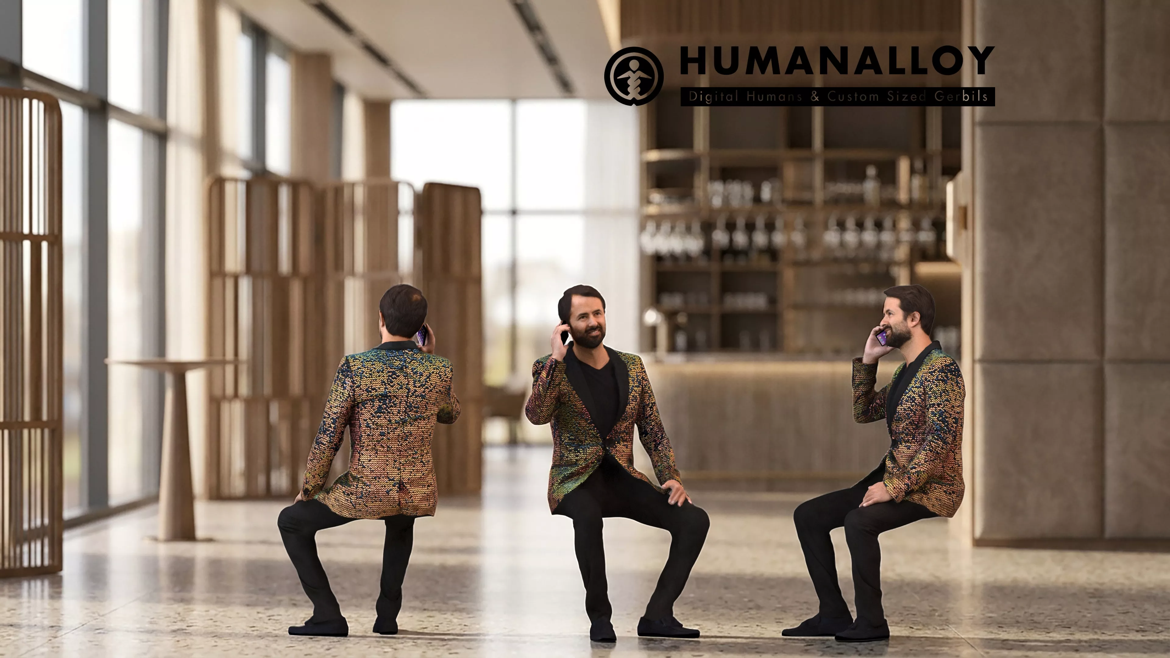Adult Indian man calling in restaurant setting wearing formal 3D model