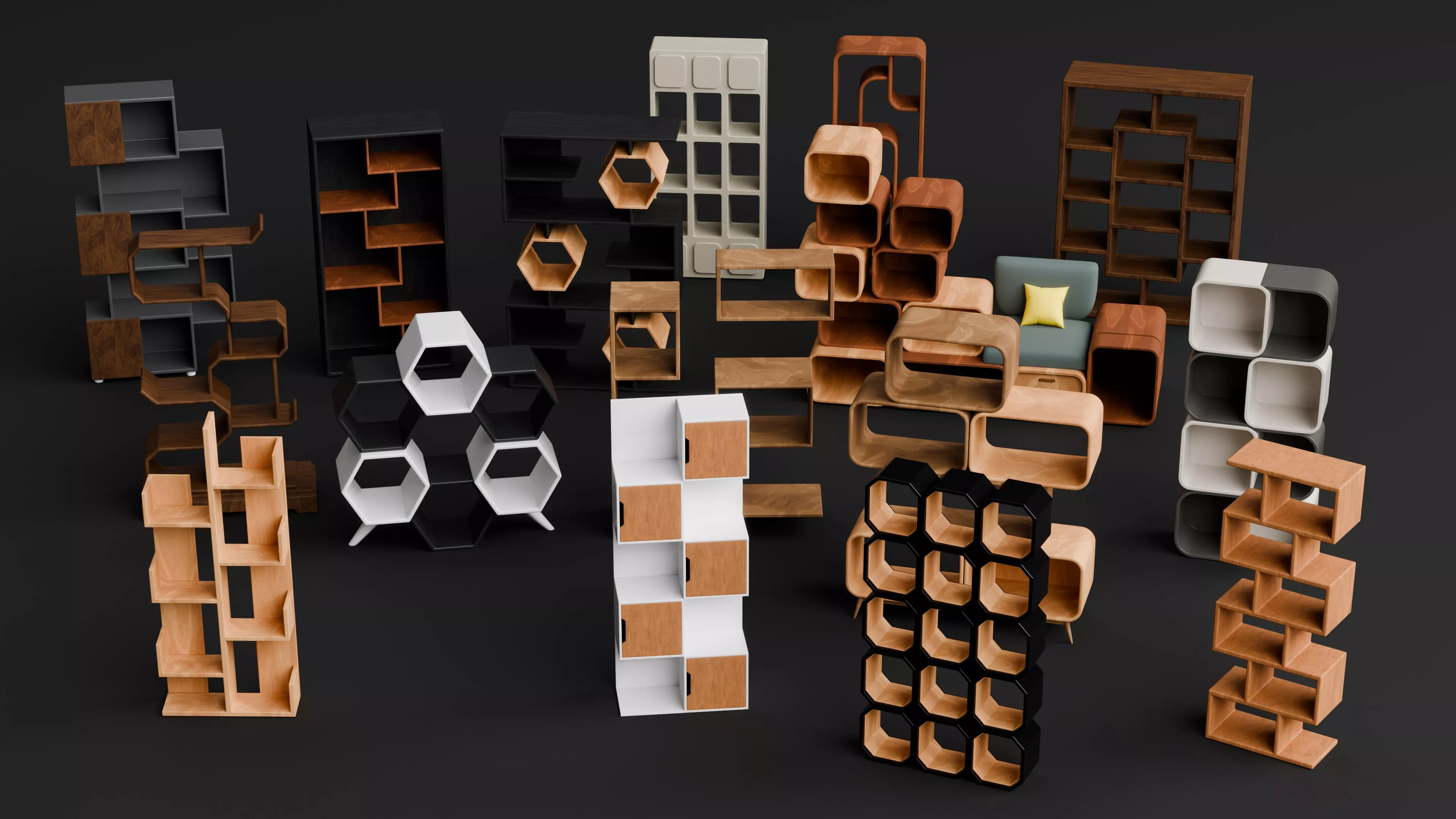 Modern Furniture Shelves Collection 3D Model Pack Low-poly 3D model