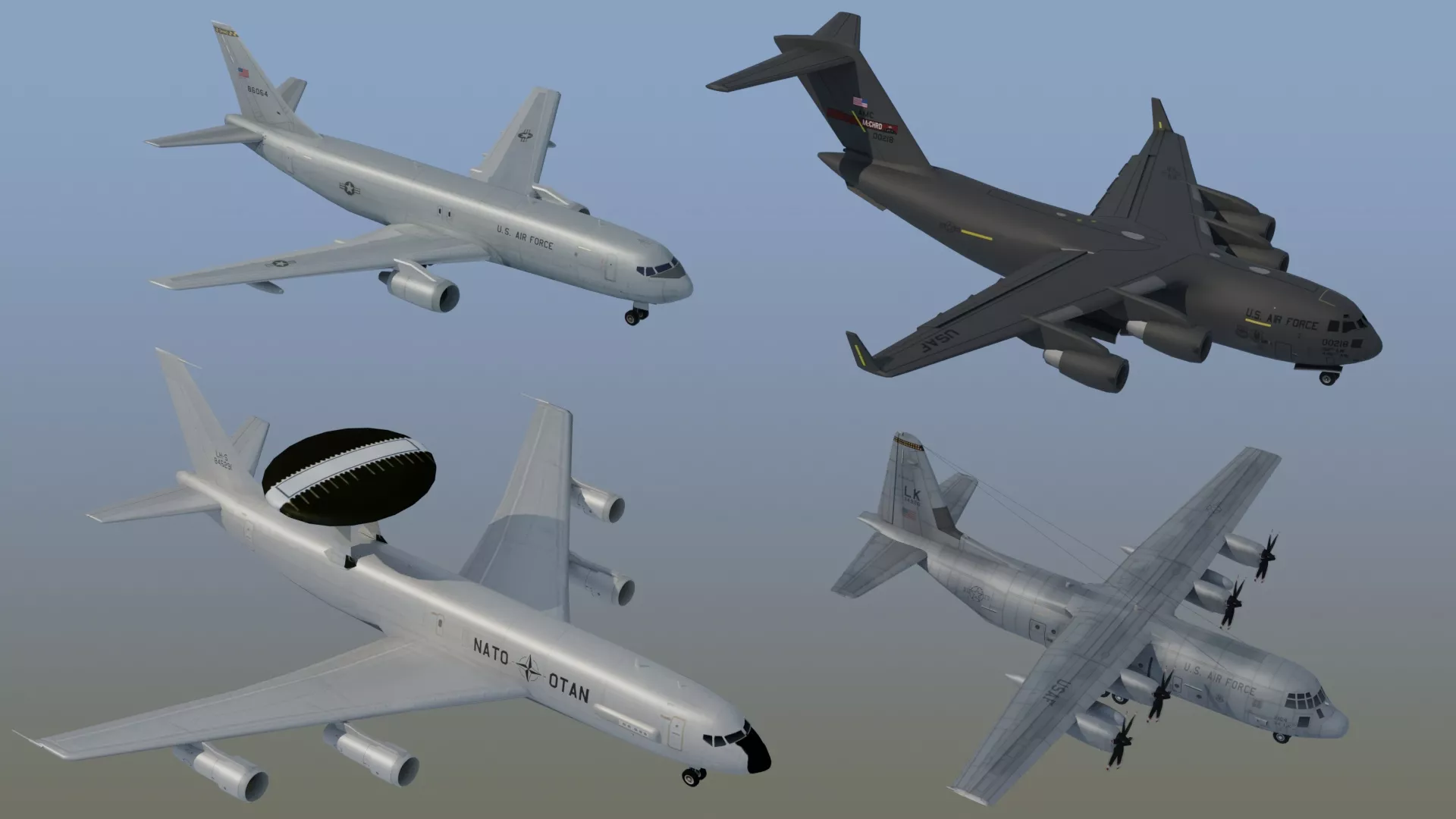 USAirForce Support Aircraft x4 Game Ready 3D model