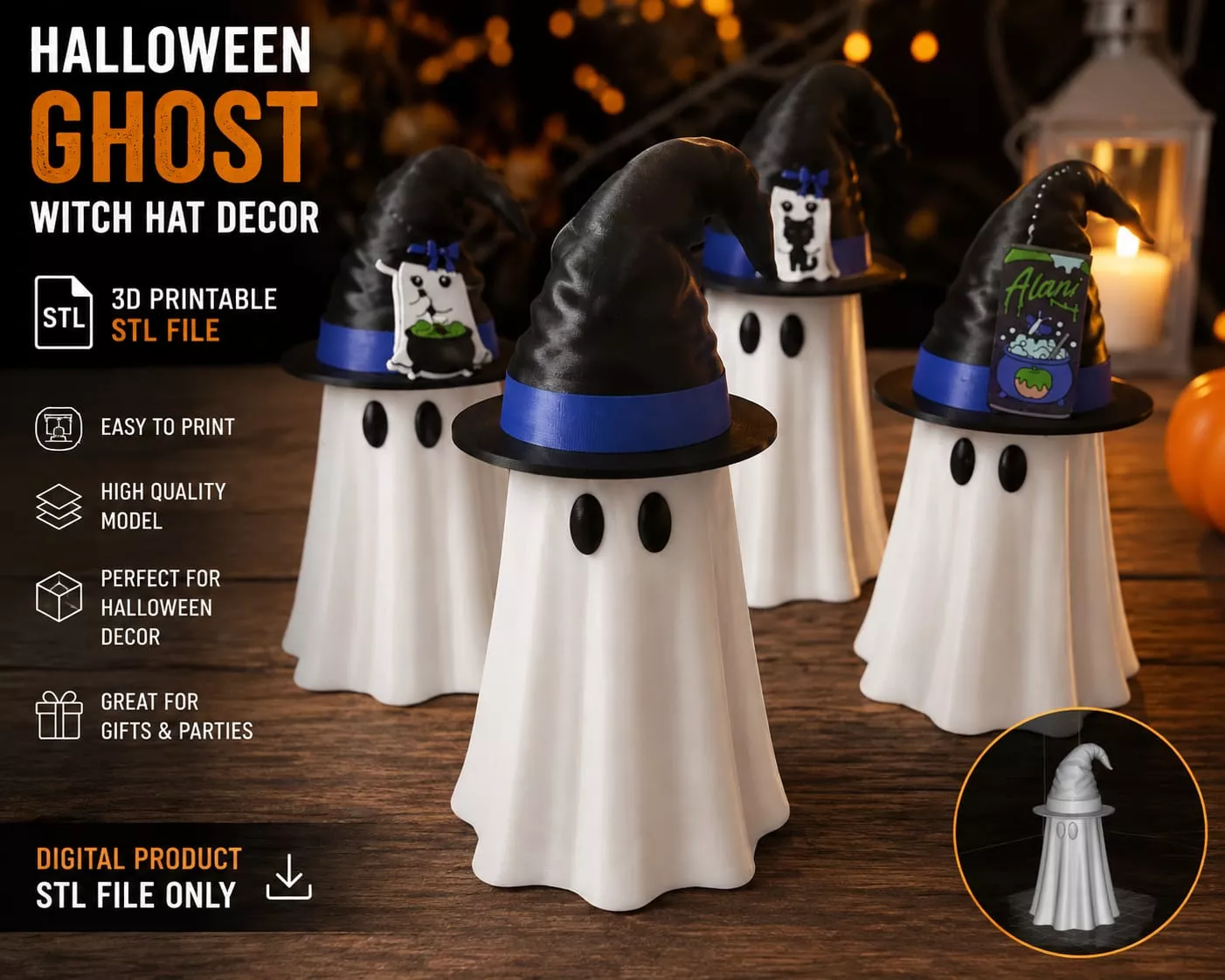 Halloween Ghost Witch Hat Decor 3D Printable STL File 3D print model