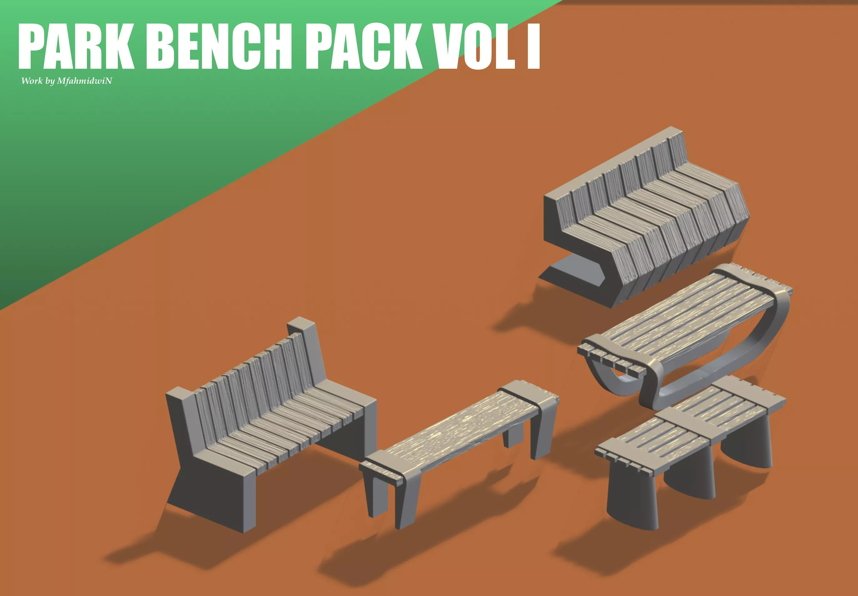 Park bench pack vol1 3D printable diorama accessories 3D print model