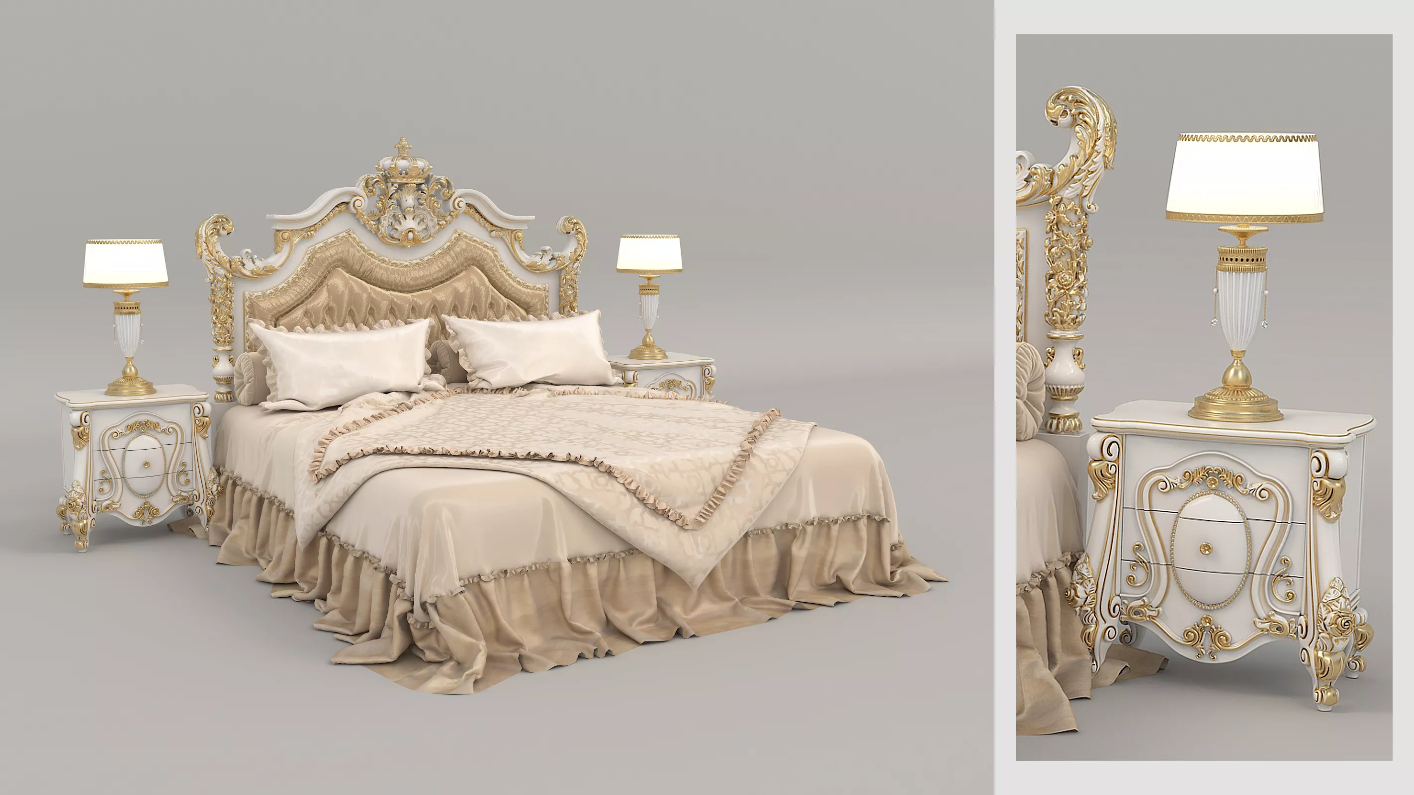 Royal Classic Carved King Bed Set 9 3D model