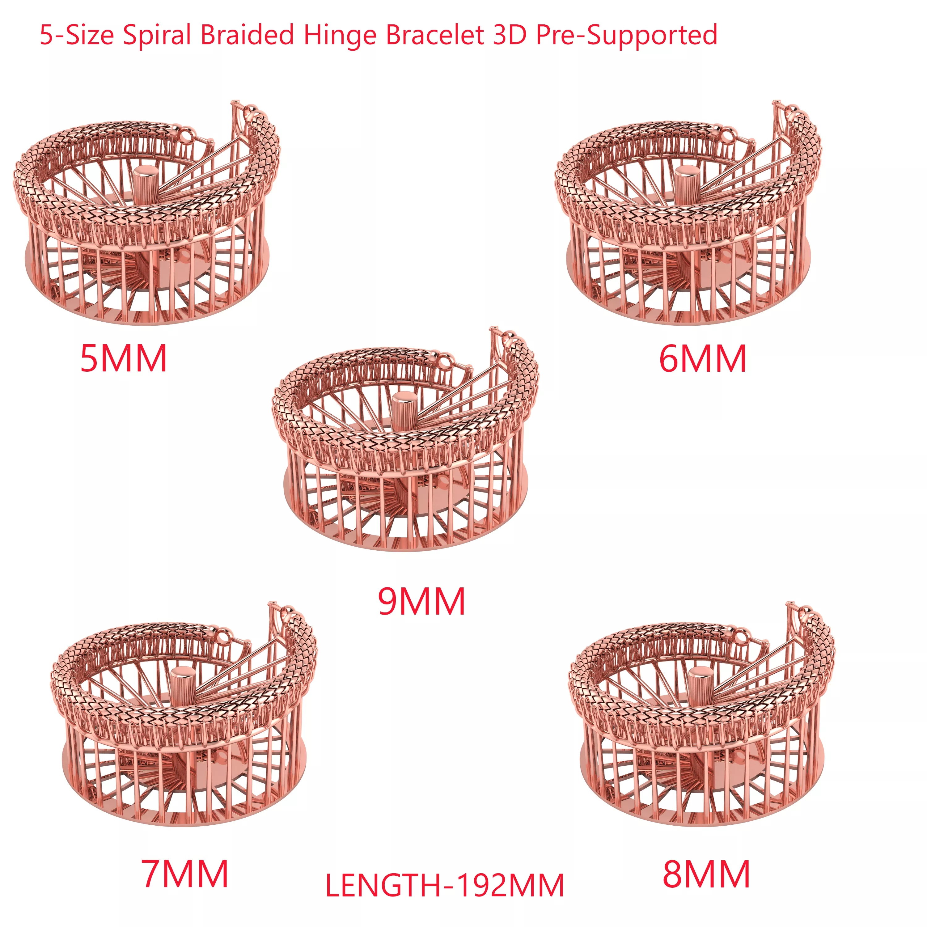 5 Size Spiral Braided Hinge Bracelet 3D Pre-Supported 3D print model