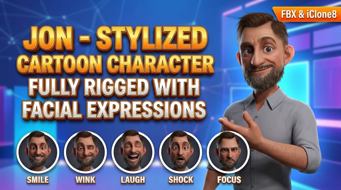 Jon Stylized Character Fully Rigged with Facial Expressions Low-poly 3D model