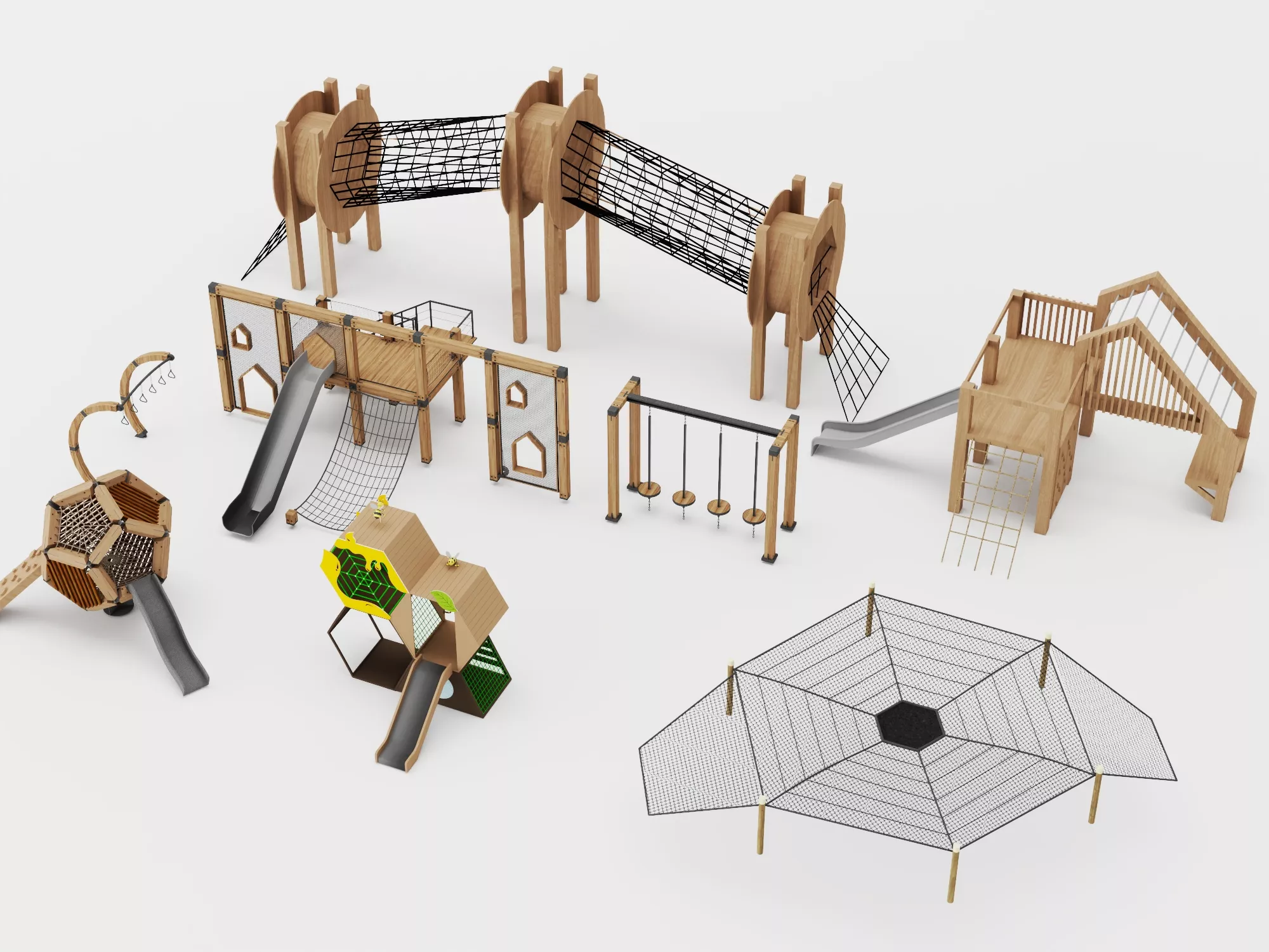 Wooden Outdoor Playground Equipment Set 3D model