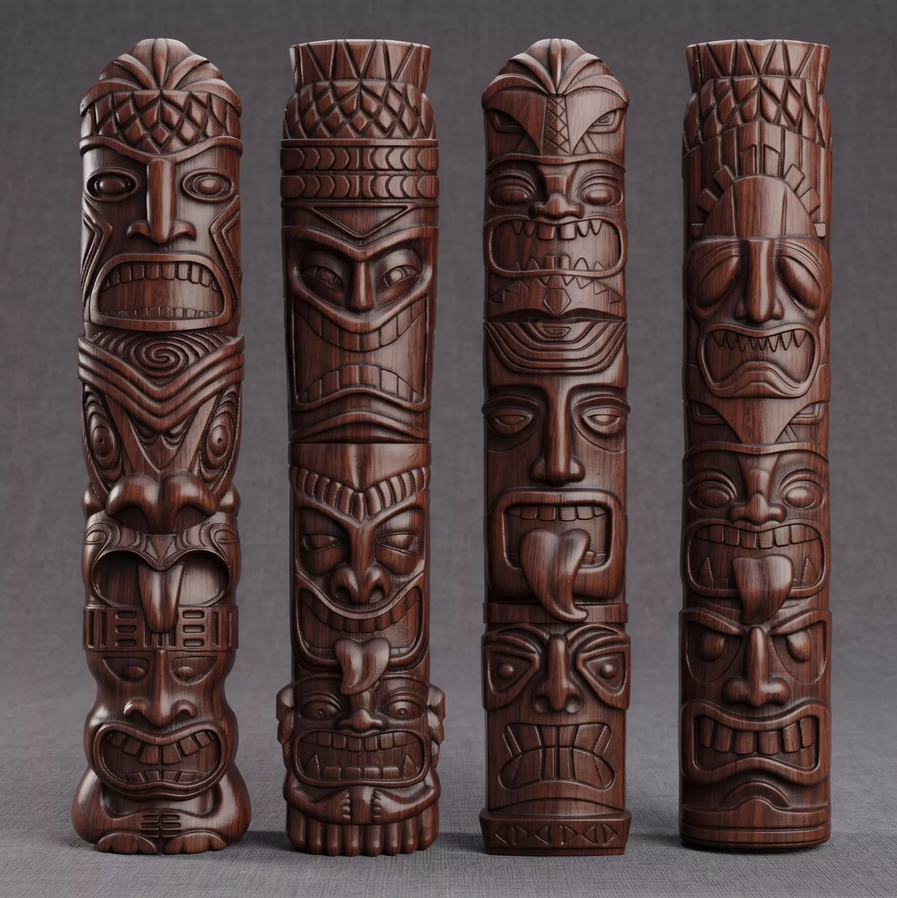 Tiki Totem Collection Set 3D Print Model CNC Relief 3D print model