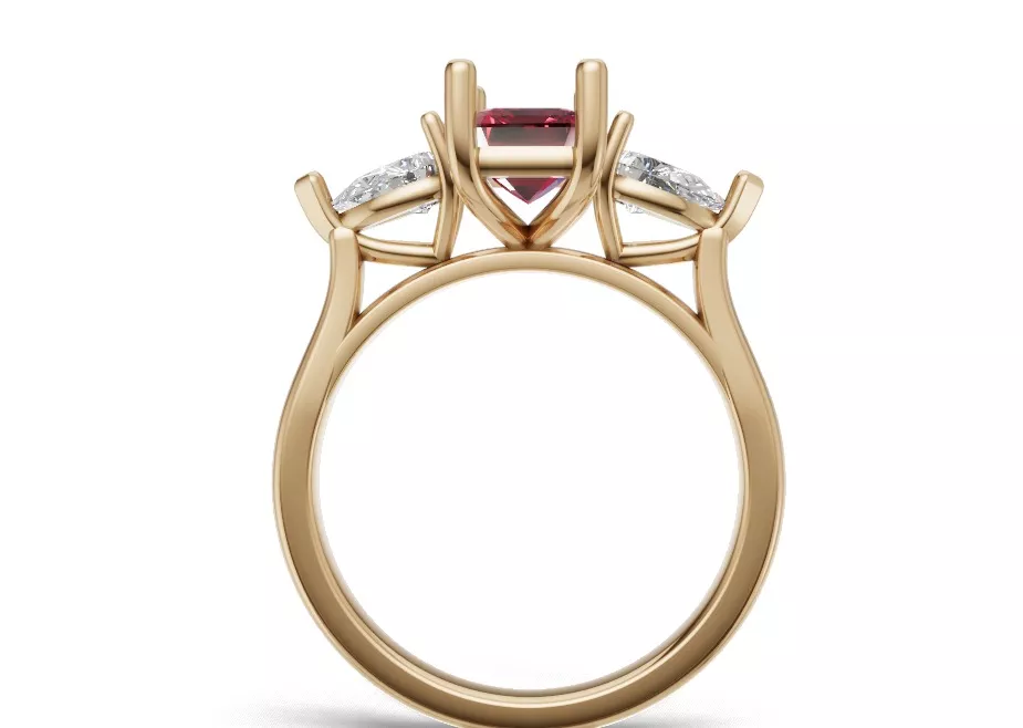 Emerald Stone Engagement Ring with Pear Diamond Side Stones 3D print model