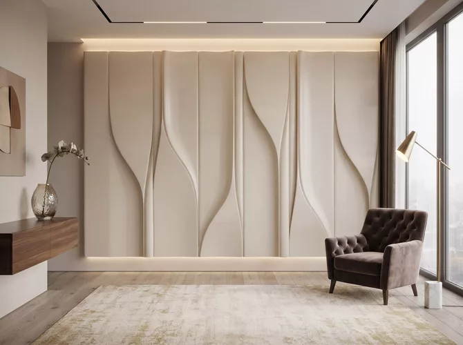 Modern Slatted Wave Curved Wall Panel Relief STL MAX FBX