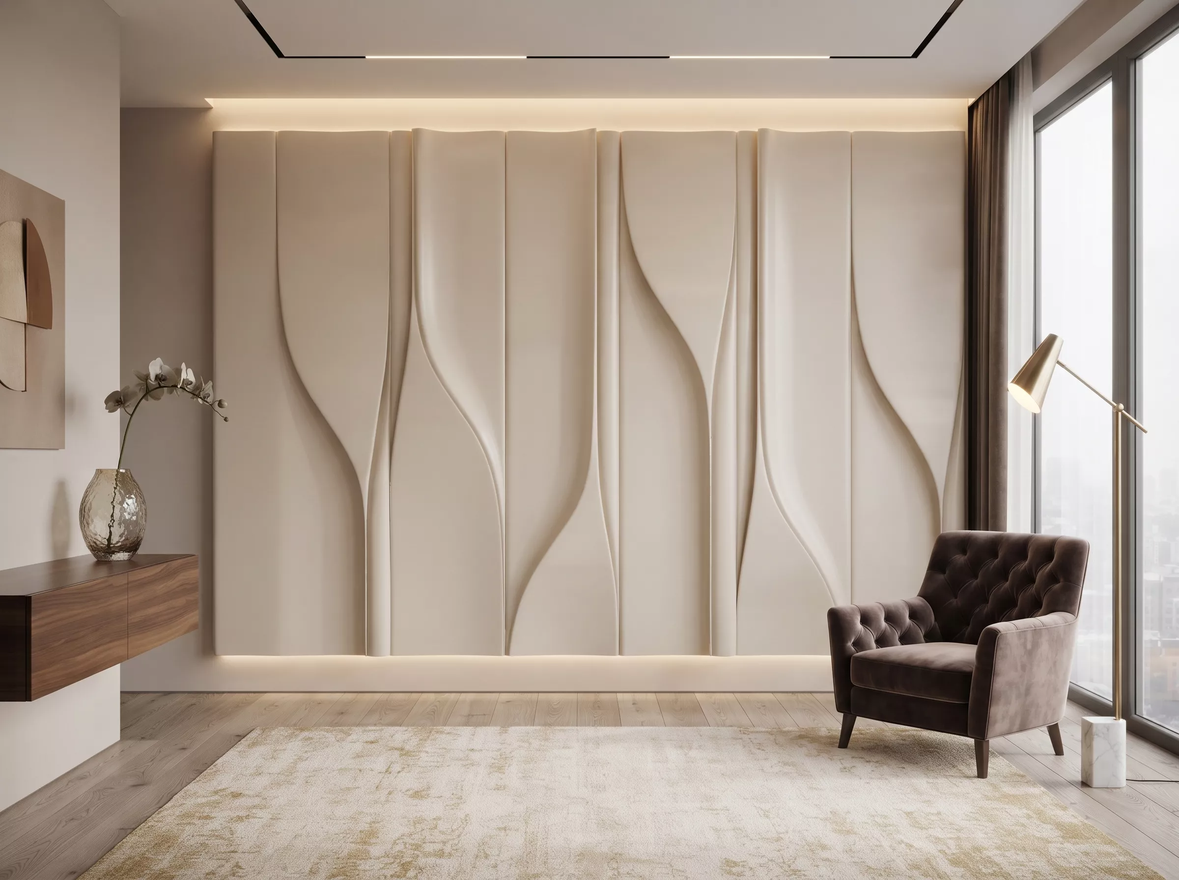Modern Slatted Wave Curved Wall Panel Relief STL MAX FBX 3D model
