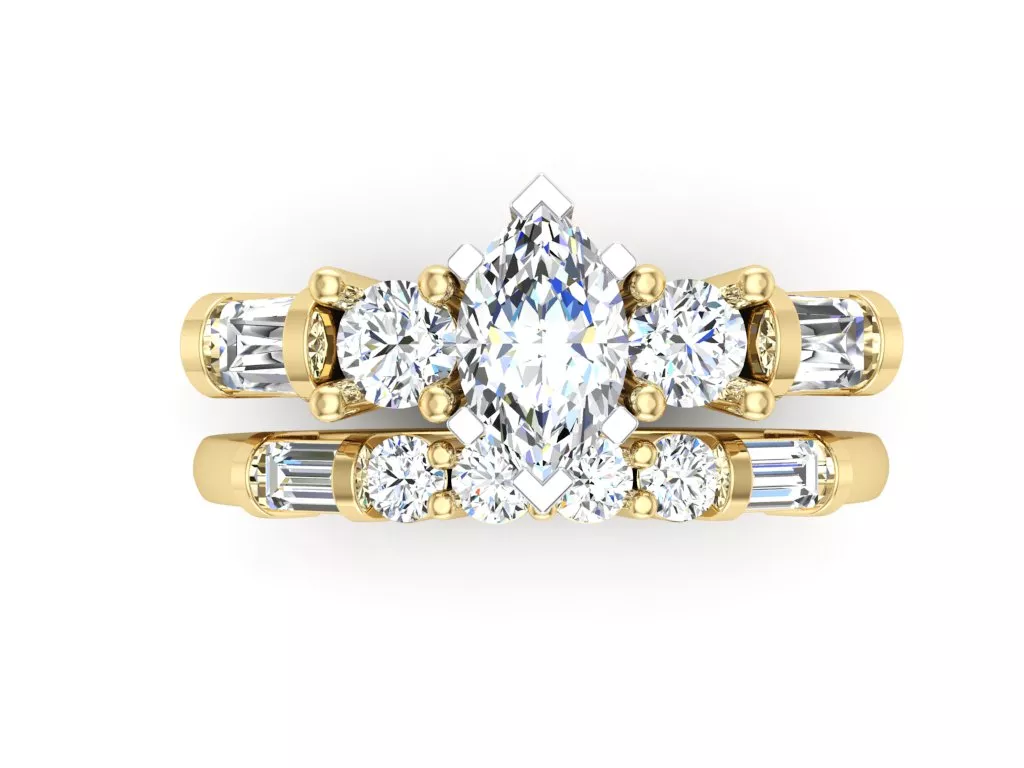 Marquise Baguette Wedding Ring SET 3DM 3D print model