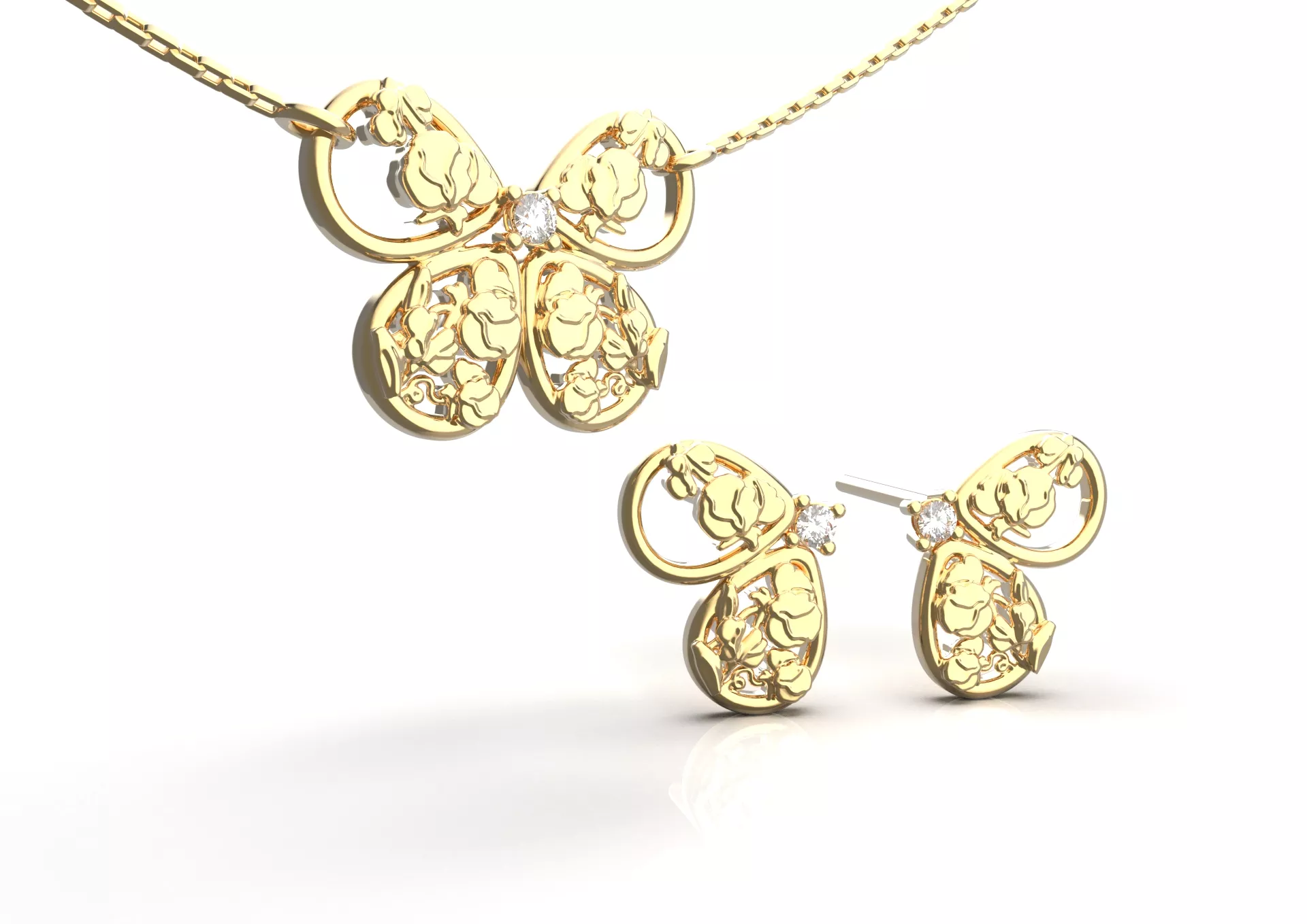Birthflower Butterfly Stud Earring and Necklace Set - 4 April 3D print model