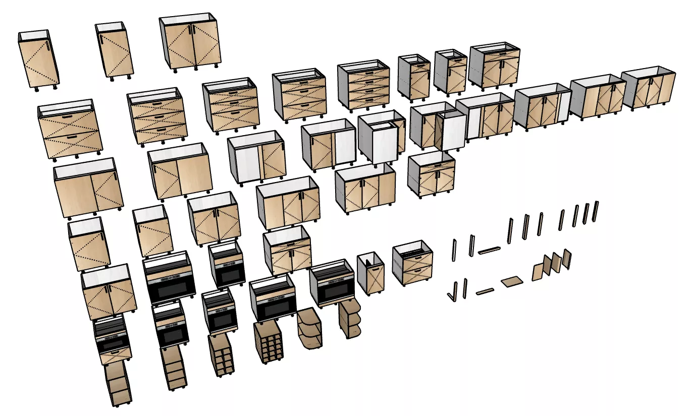 Modular Free Combination Kitchen Base Cabinet Set for SketchUp 3D model