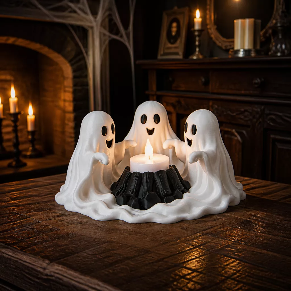 Ghost Campfire Candle Holder Cute Halloween Centerpiece Free 3D print model