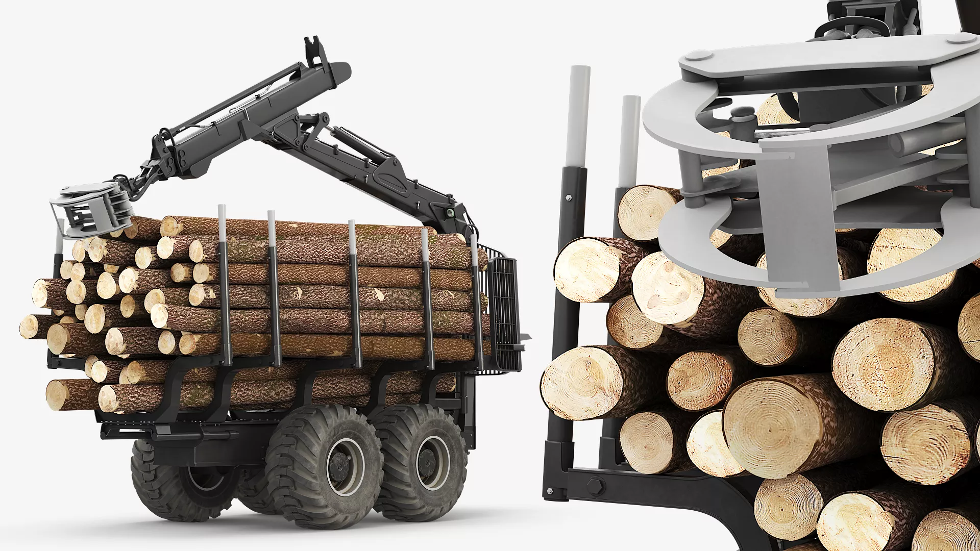 Log Loader Trailer with Timber Dirty Rigged 3D model