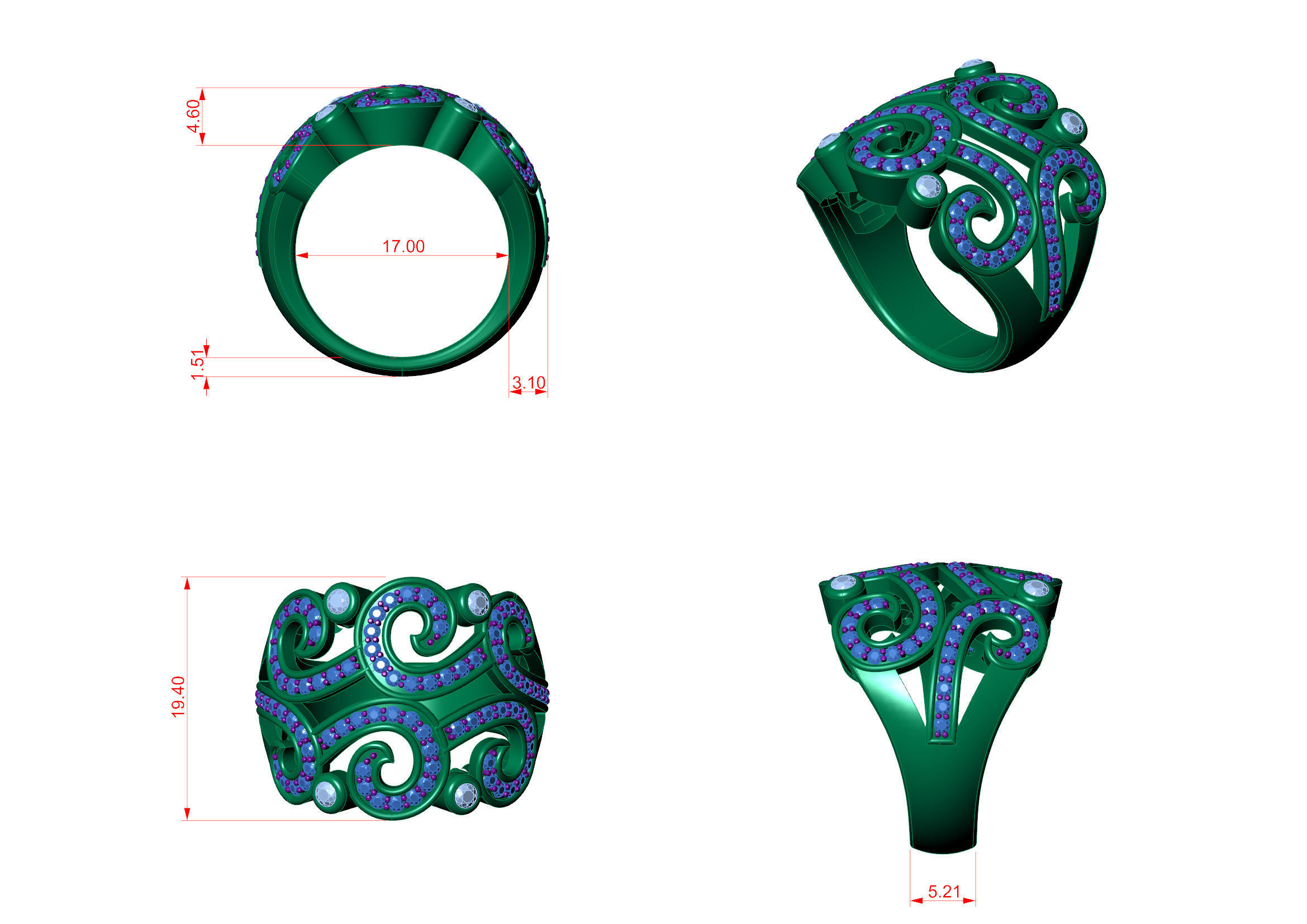 kengkod05 elegant diamond ring gold 3D print model_5