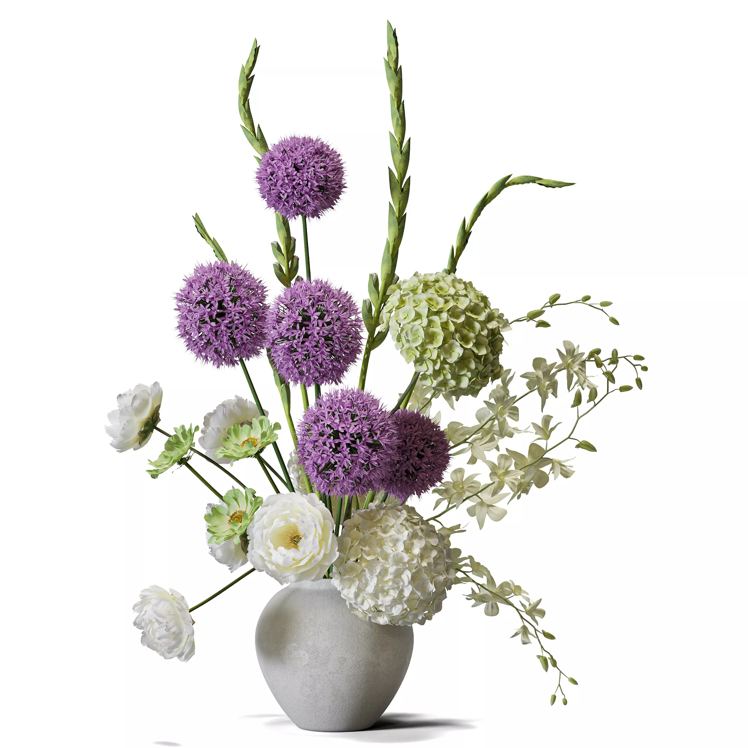 Flower Set 186 Purple Allium Hydrangea Bouquet Ceramic Vase 3D model