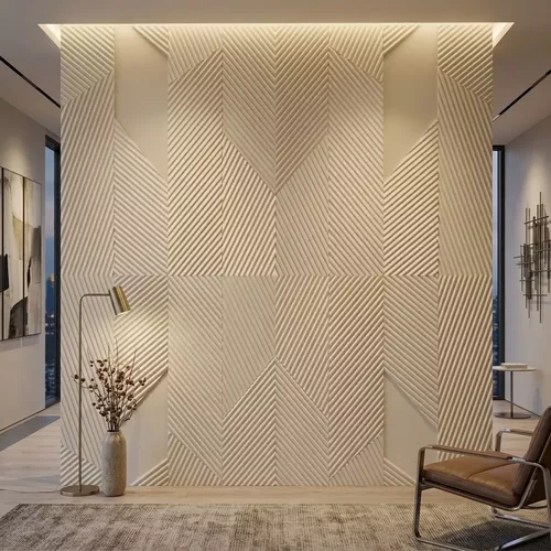 Modern Geometric Chevron Wave Slatted Panel Relief STL MAX
