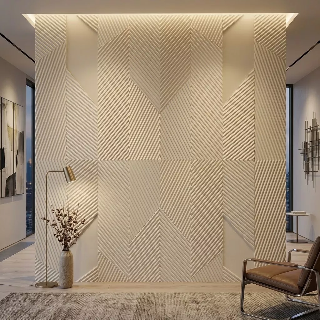 Modern Geometric Chevron Wave Slatted Panel Relief STL MAX 3D model