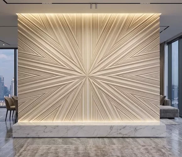 Modern Radial Sunburst Wave Wall Panel Relief STL MAX FBX