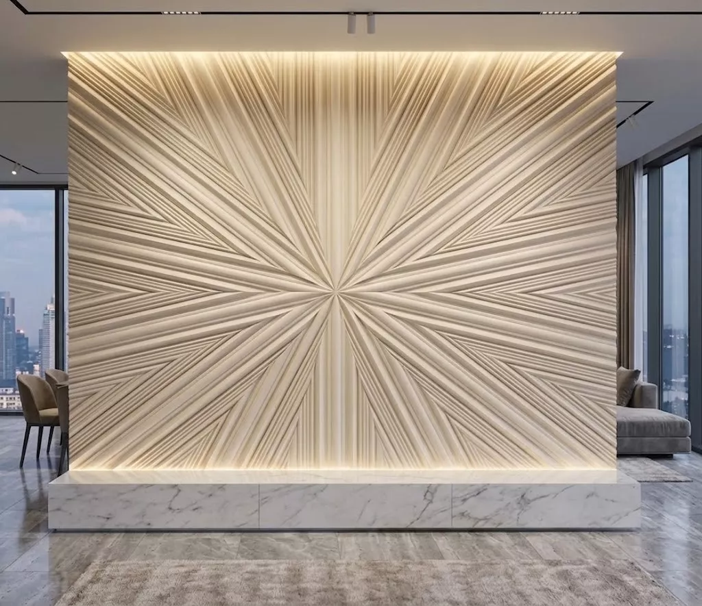 Modern Radial Sunburst Wave Wall Panel Relief STL MAX FBX 3D model