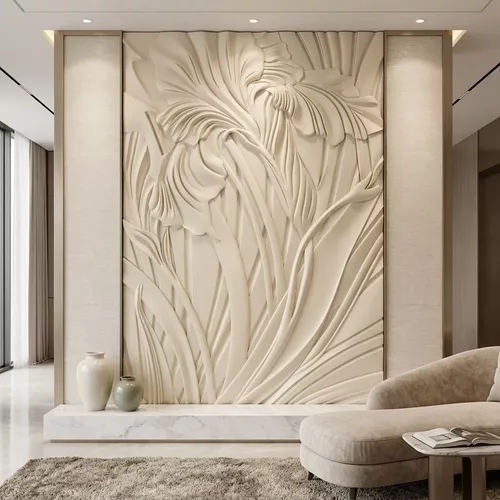 Modern Botanical Iris Flower Wall Panel Relief STL MAX FBX