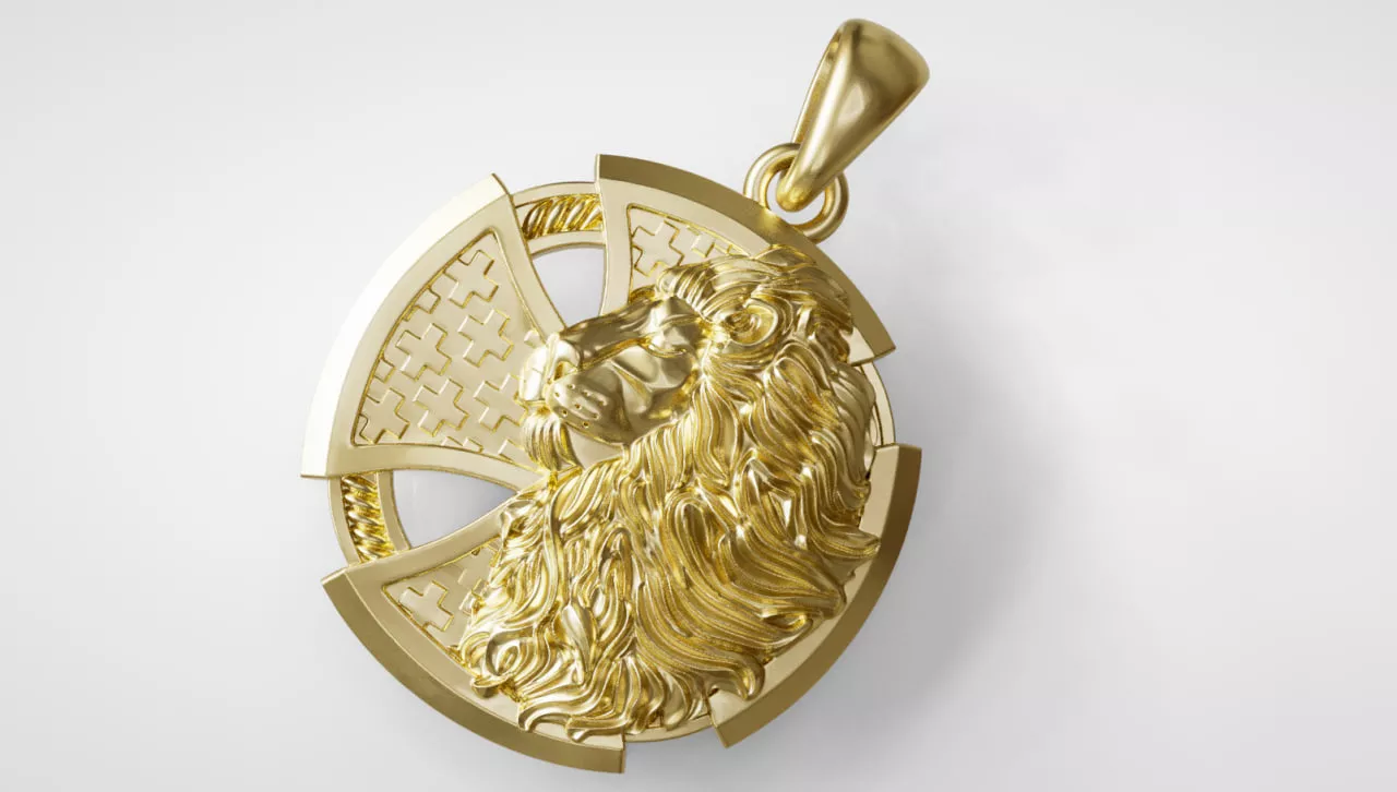 Lion Head Cross Pendant 30mm STL OBJ 3D print model
