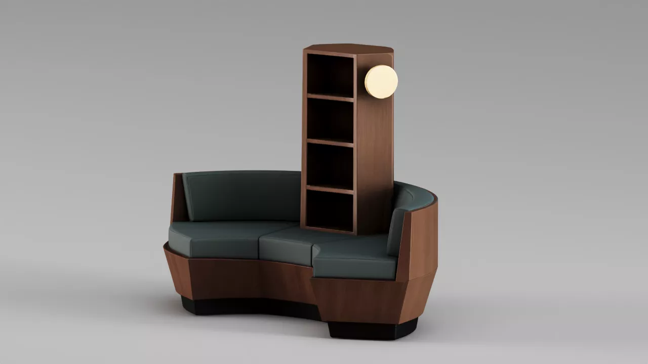 S00415 Rotating Crescent Library Bench 3D model