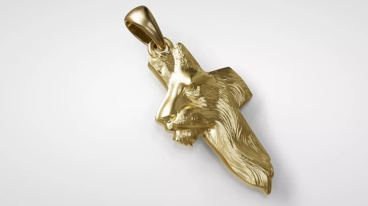 Stylized Lion Head Cross Pendant 32x18mm STL OBJ 3D print model