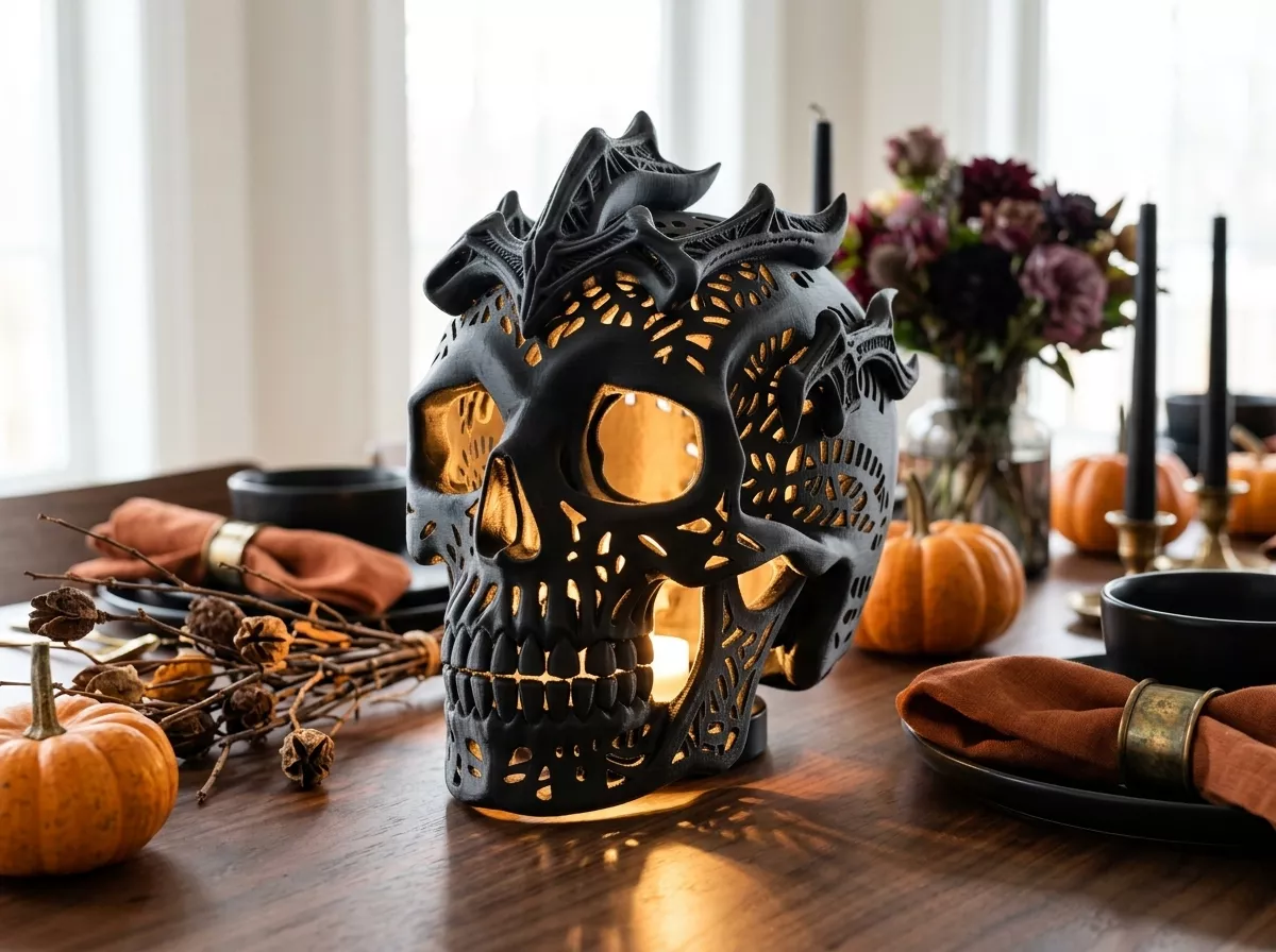 Halloween Gothic Skull Shadow Lamp LED Tealight STL Free 3D print model