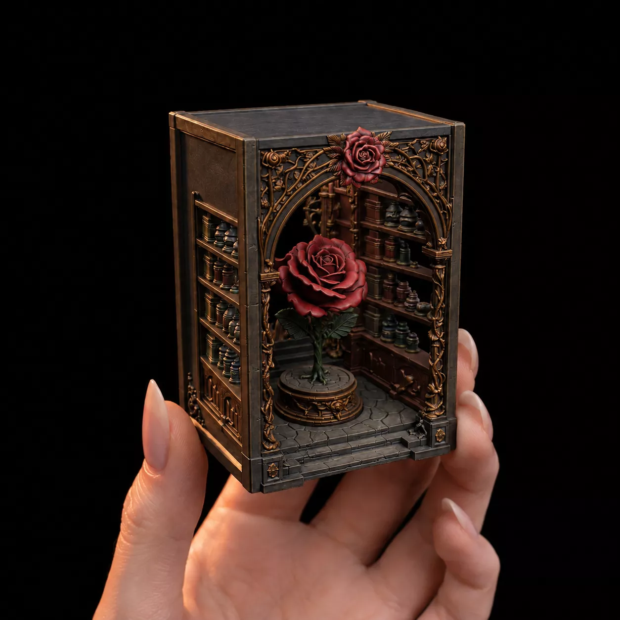 Enchanted Rose Library Book Nook Fairy Tale Bookshelf Insert Dio 3D print model