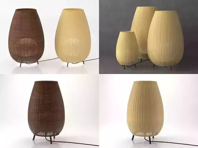 Amphora four different wicker lamps on table