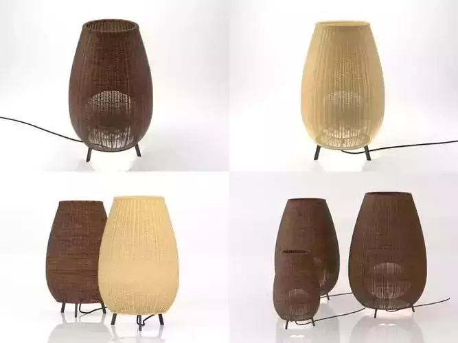 Amphora four different wicker lamps on table