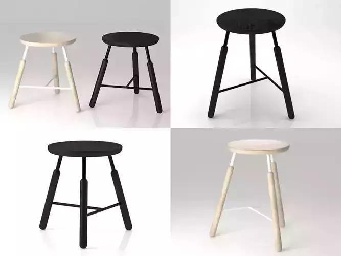 Raft four different stools wood 3D model