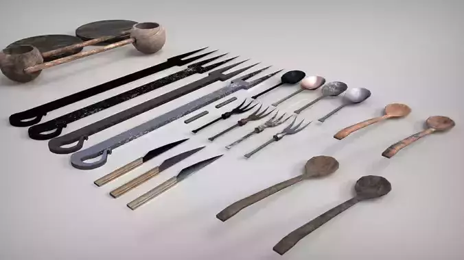 Medieval Cutlery Set Low-poly 3D model