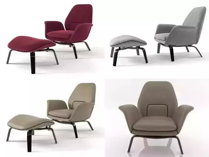 Gilliam four different chairs and ottomans 3D model