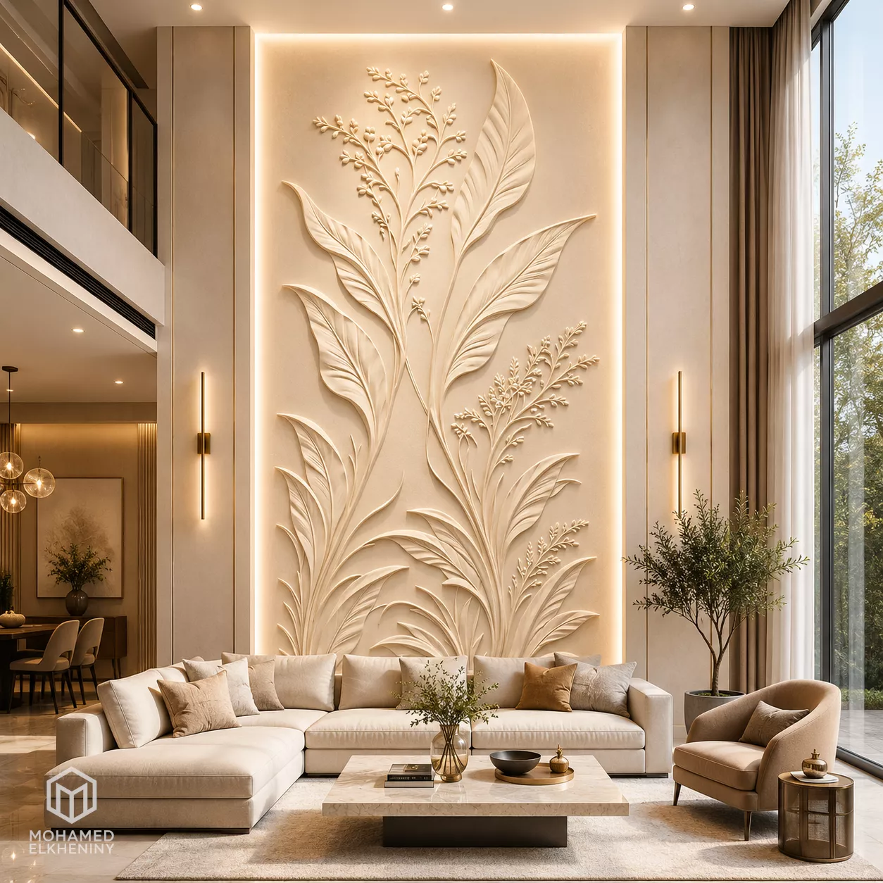 Modern Botanical Floral Leaf Decor Bas Relief Mural STL CNC 70 3D model