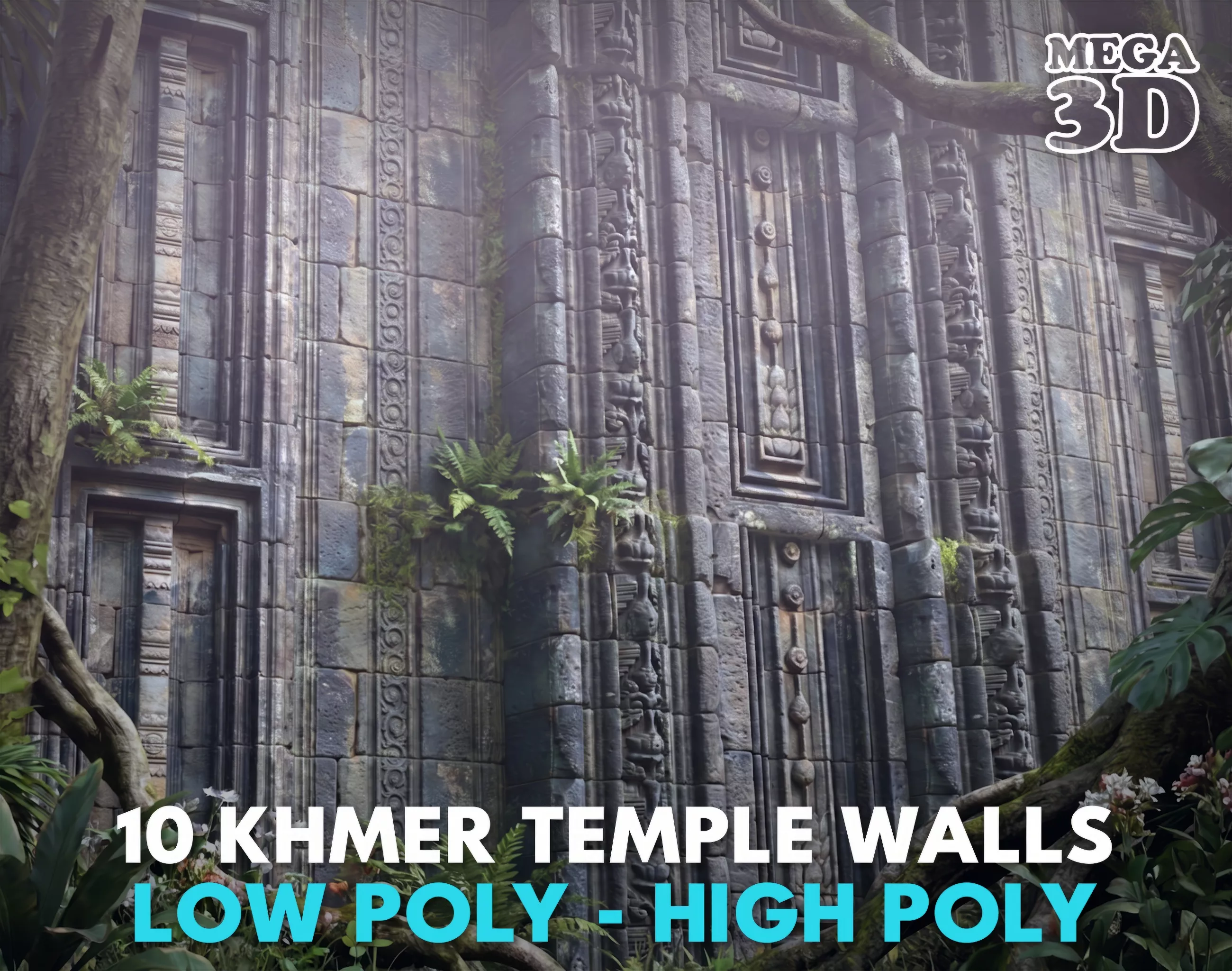 Khmer Temple Wall Modular P2 260903 Low-poly 3D model