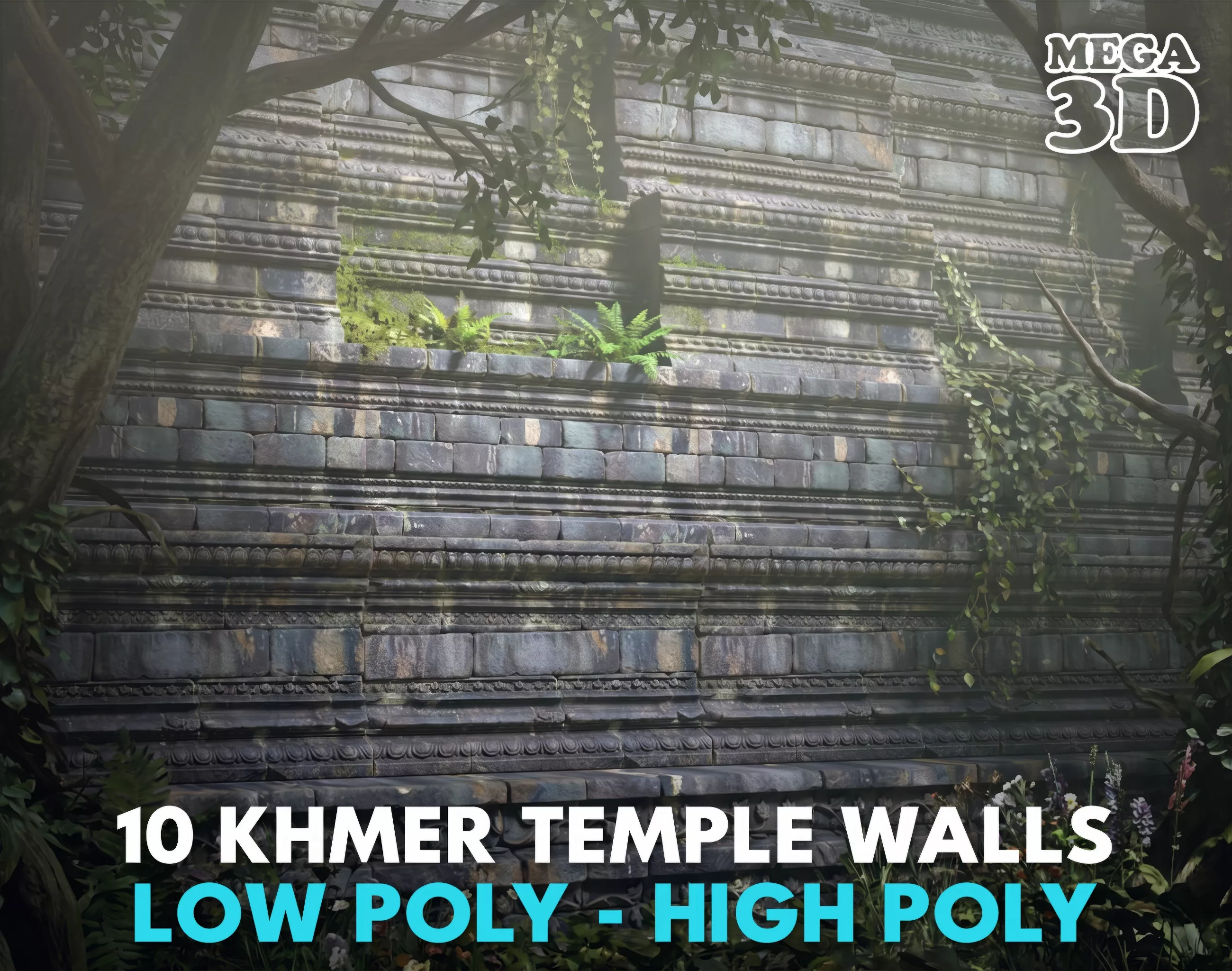 Khmer Temple Wall Modular P3 260903 Low-poly 3D model