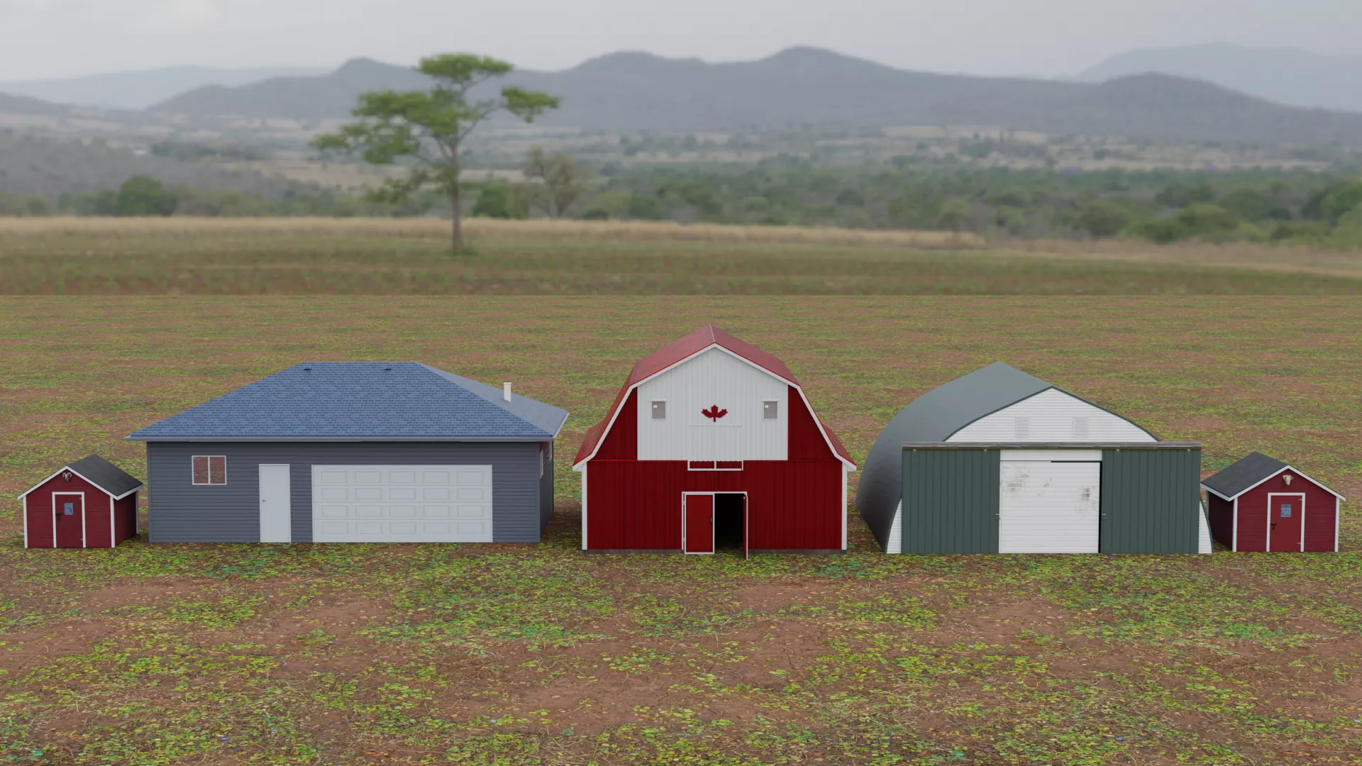 Farm and Rural Buildings Pack - 5 Models Low-poly 3D model