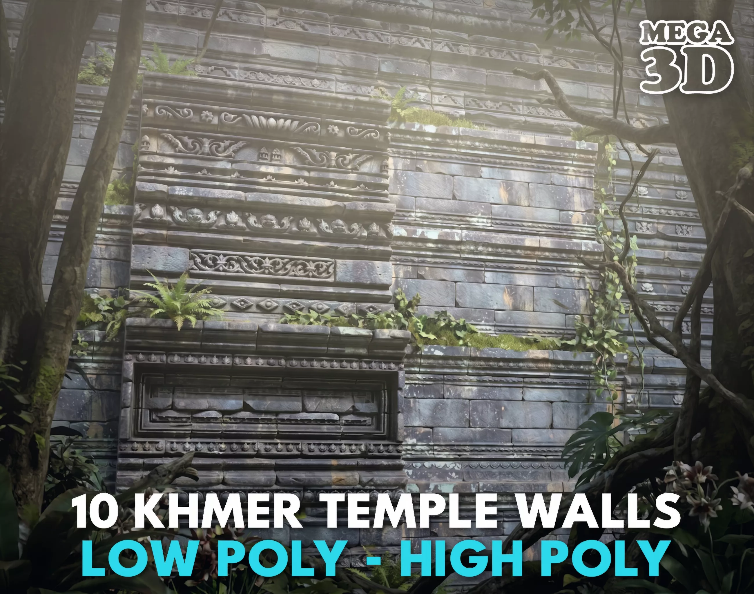 Khmer Temple Wall Modular P4 260903 Low-poly 3D model