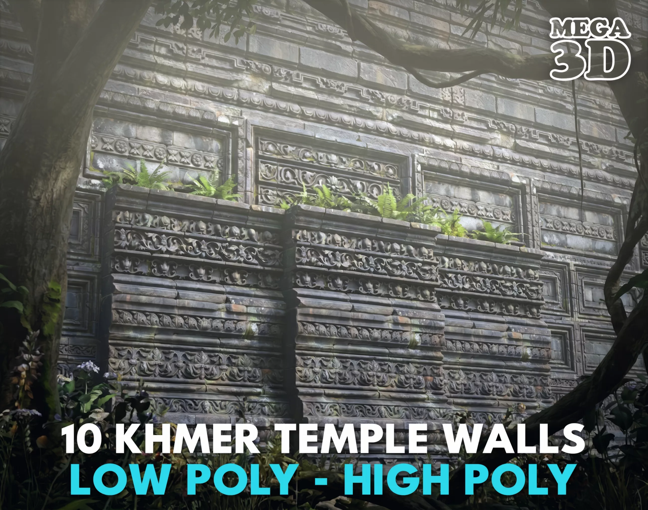 Khmer Temple Wall Modular P5 260903 Low-poly 3D model