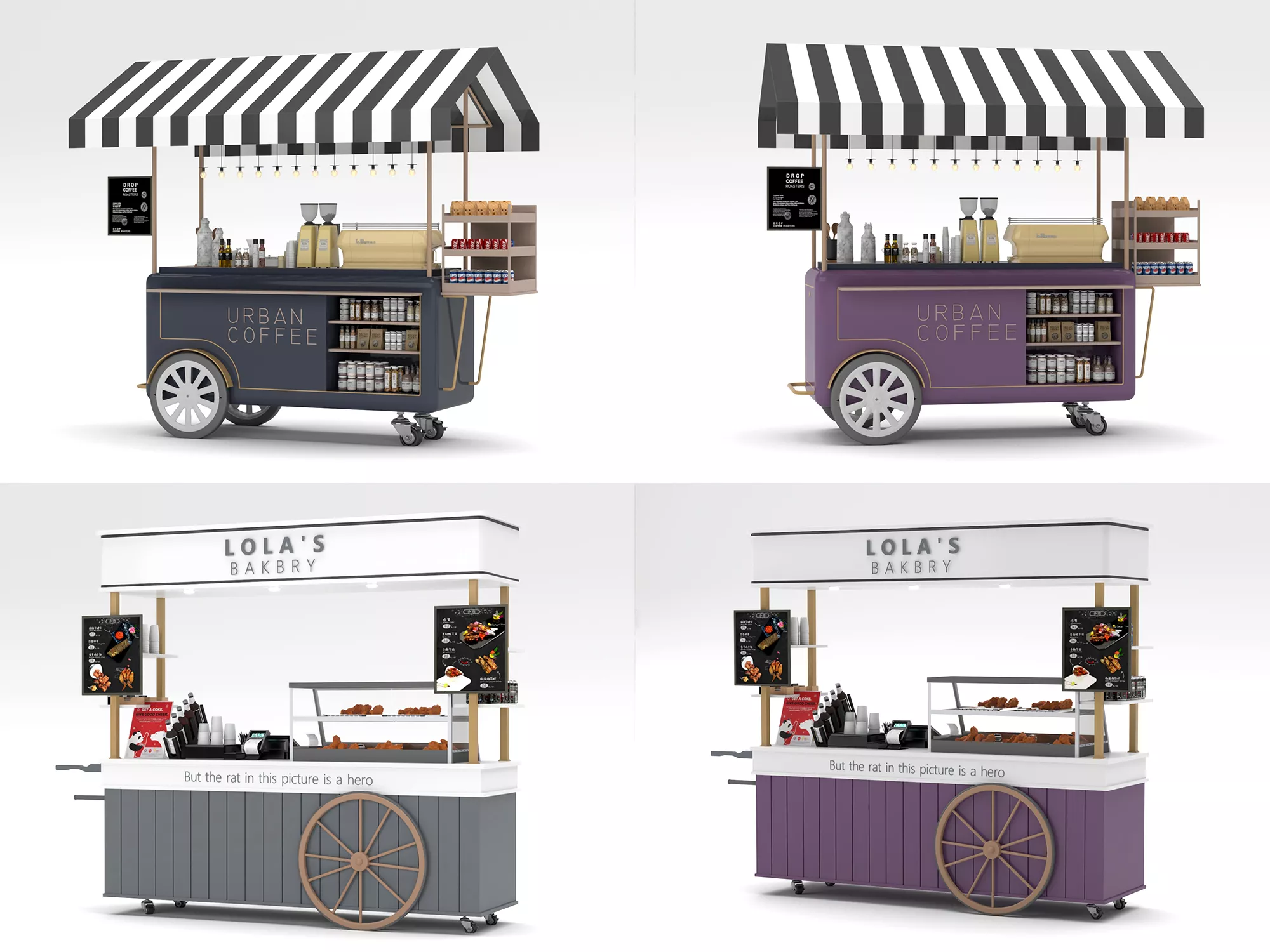 Street Food Cart Kiosk Collection 3D model